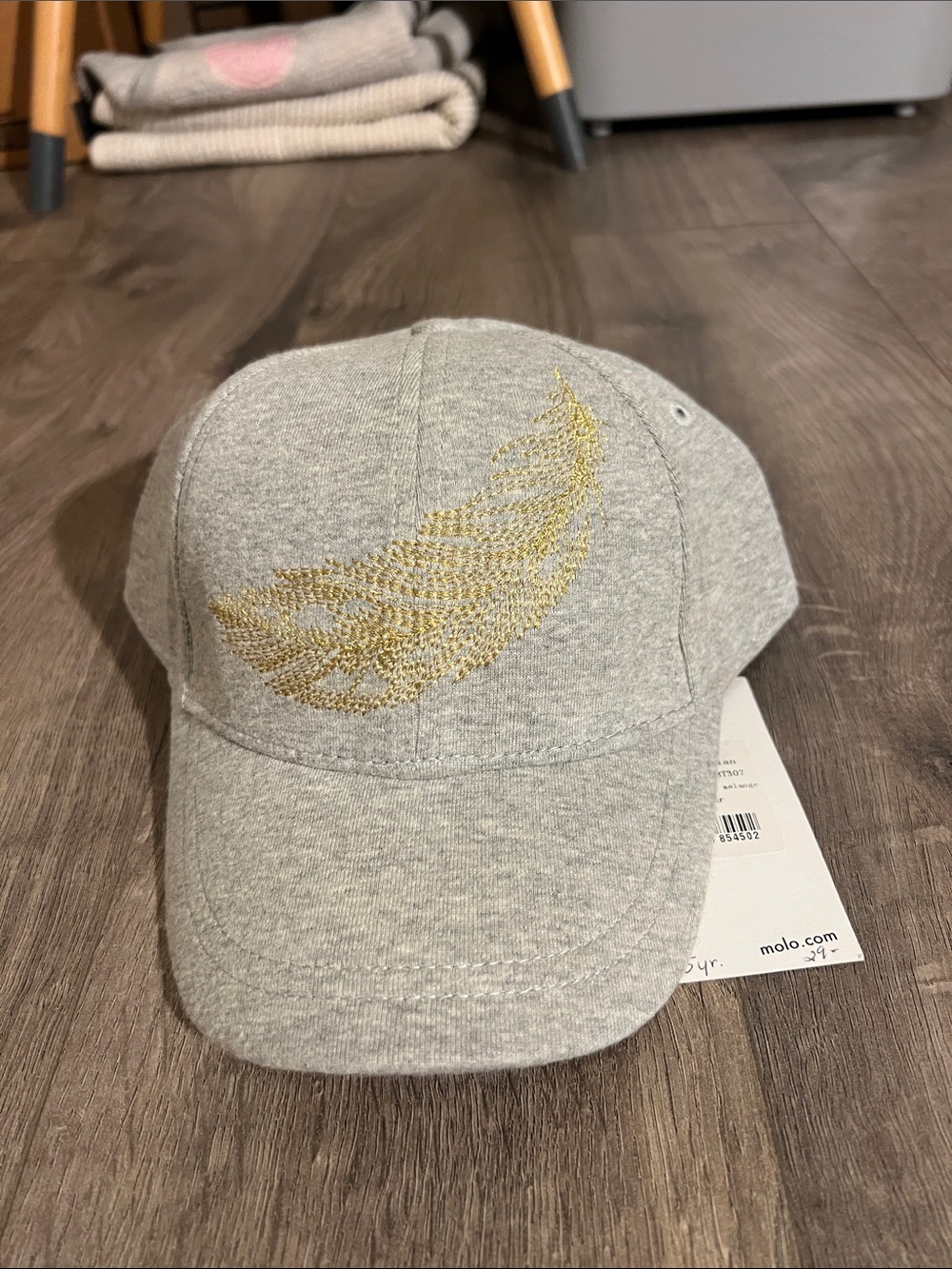 Nwt Milo girls Heather Gray Baseball Cap with Gold Embellished feather size 3-5y